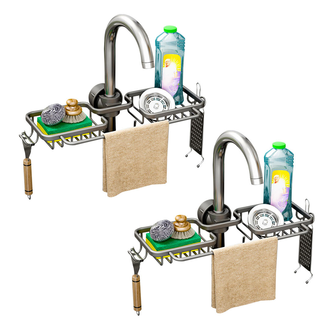 SOGA 2XDark Grey Kitchen Sink Organiser Faucet Soap Sponge Caddy Rack Drainer with Towel Bar Holder - Cafe Supply