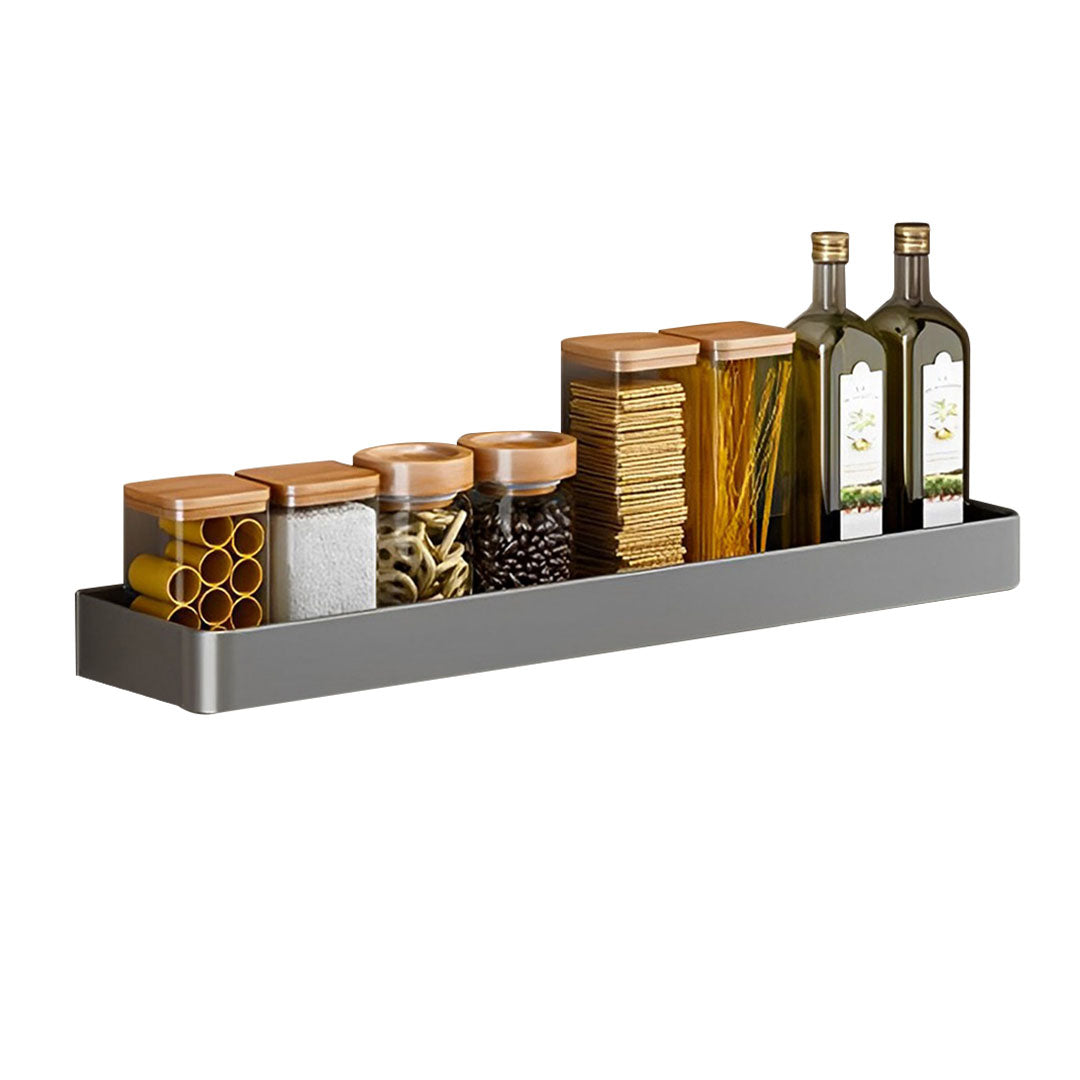 SOGA 42cm Black Wall-Mounted Rectangular Kitchen Spice Storage Organiser Space Saving Condiments Shelf Rack - Cafe Supply
