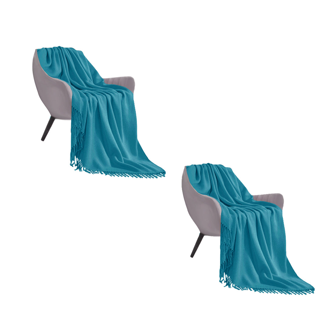 SOGA 2X Blue Acrylic Knitted Throw Blanket Solid Fringed Warm Cozy Woven Cover Couch Bed Sofa Home Decor - Cafe Supply