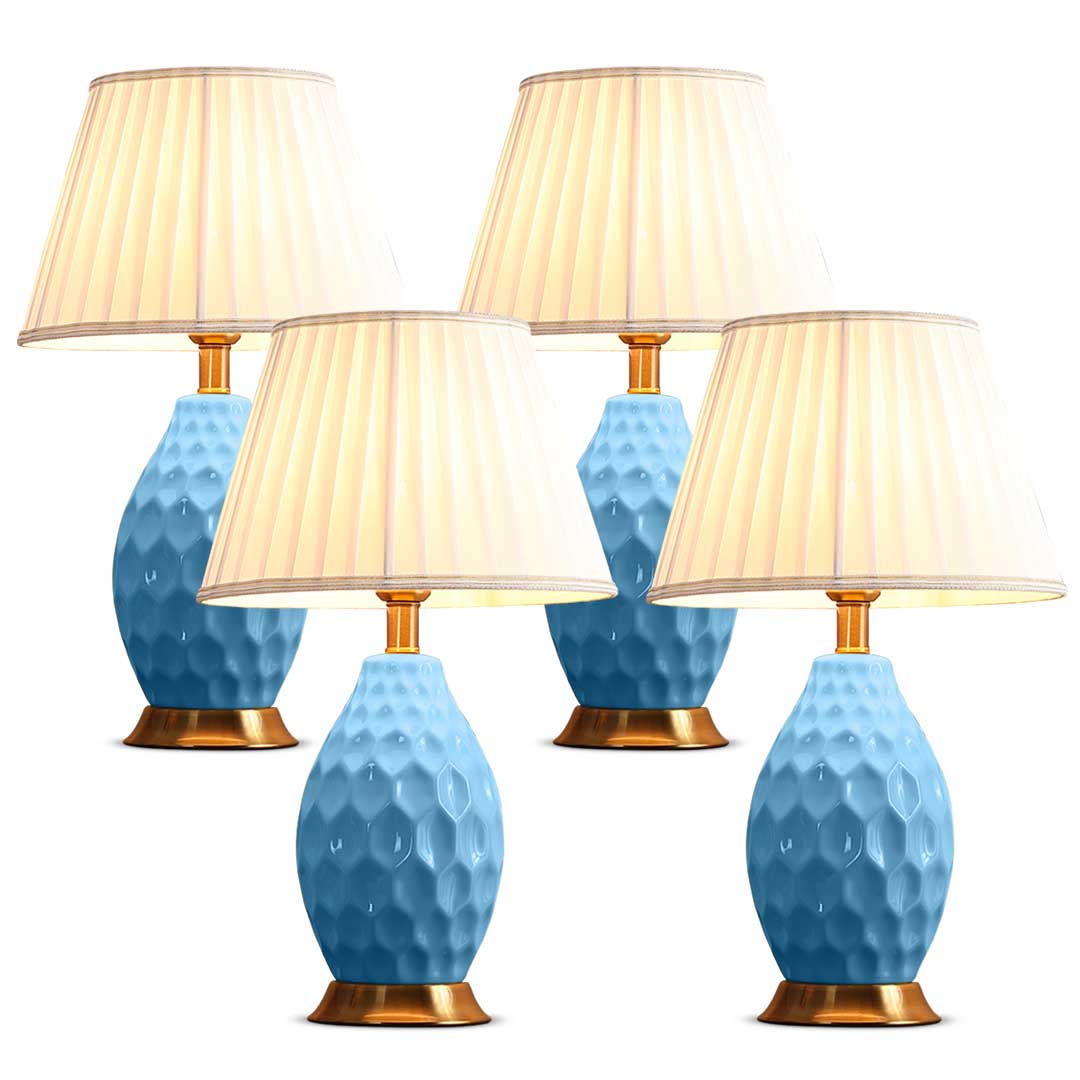 SOGA 4X Textured Ceramic Oval Table Lamp with Gold Metal Base Blue - Cafe Supply