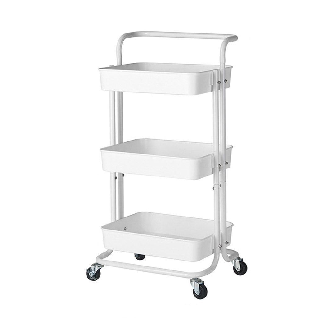 SOGA 3 Tier Steel White Movable Kitchen Cart Multi-Functional Shelves Portable Storage Organizer with Wheels - Cafe Supply