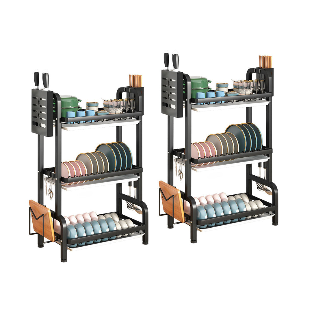 SOGA 2X 3 Tier 62cm Steel Black Kitchen Countertop Drying Rack Dish Plate Cutlery Cutting Board Holder Dish Drainer Kitchen Organiser - Cafe Supply