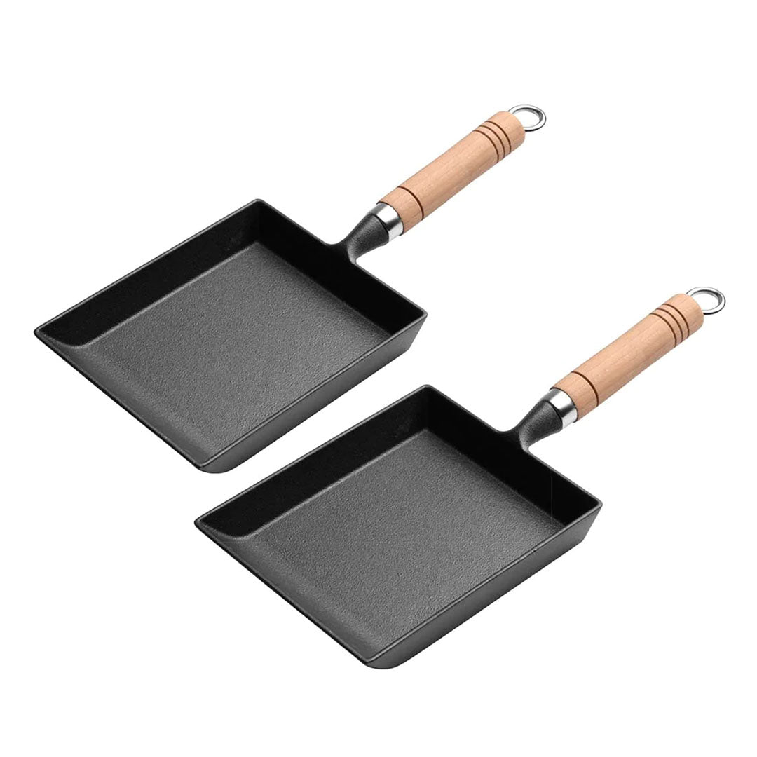 SOGA 2X Cast Iron Tamagoyaki Japanese Omelette Egg Frying Skillet Fry Pan Wooden Handle - Cafe Supply