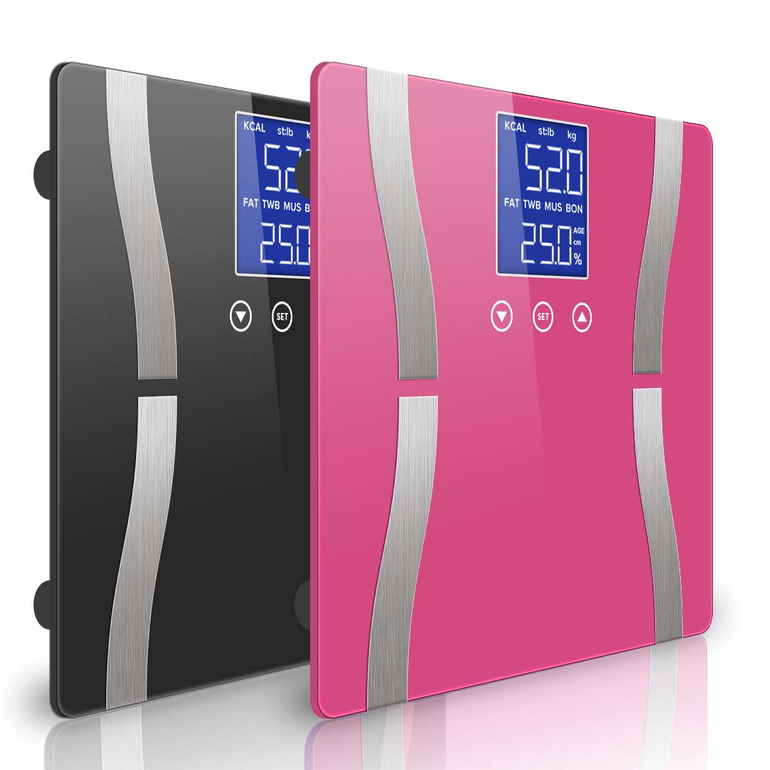 SOGA 2X Glass LCD Digital Body Fat Scale Bathroom Electronic Gym Water Weighing Scales Black/Pink - Cafe Supply