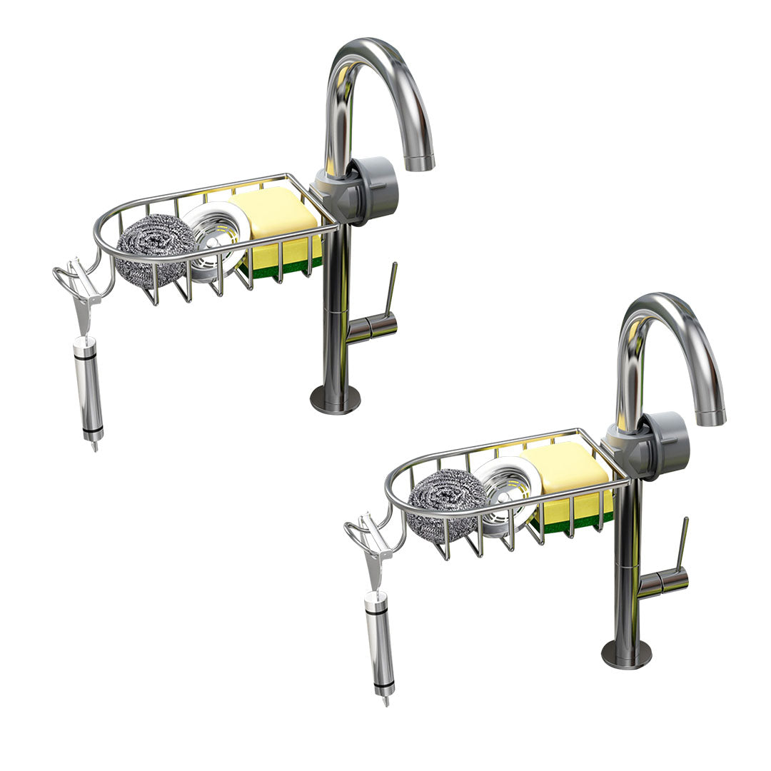 SOGA 2X Silver Single Kitchen Sink Organiser Faucet Soap Sponge Caddy Rack Storage Drainer - Cafe Supply