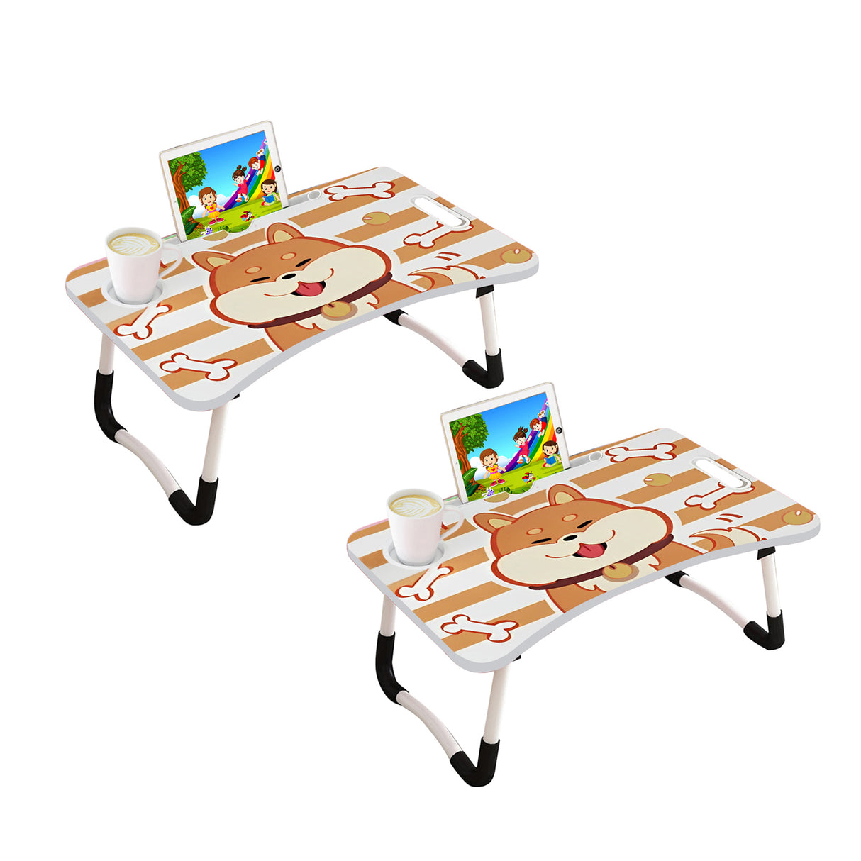 SOGA 2X Cute Dog Design Portable Bed Table Adjustable Foldable Bed Sofa Study Table Laptop Mini Desk with Drawer and Cup Slot Home Decor - Cafe Supply