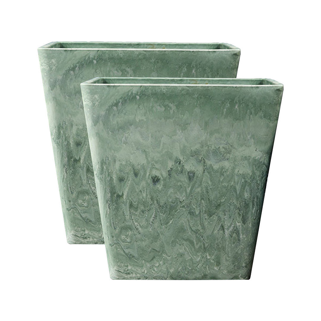 SOGA 2X 27cm Green Grey Square Resin Plant Flower Pot in Cement Pattern Planter Cachepot for Indoor Home Office - Cafe Supply