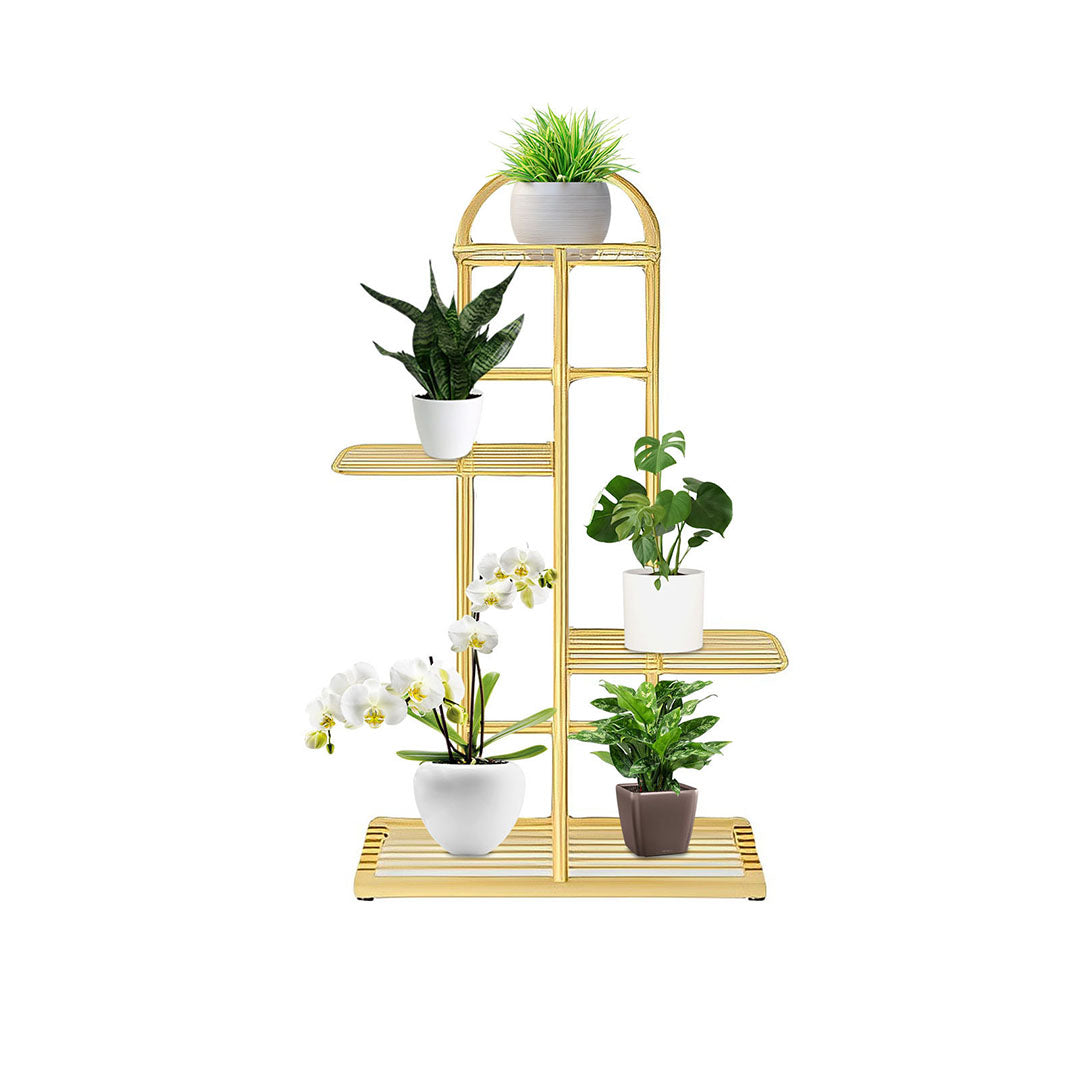 SOGA 4 Tier 5 Pots Gold Metal Plant Stand Flowerpot Display Shelf Rack Indoor Home Office Decor - Cafe Supply
