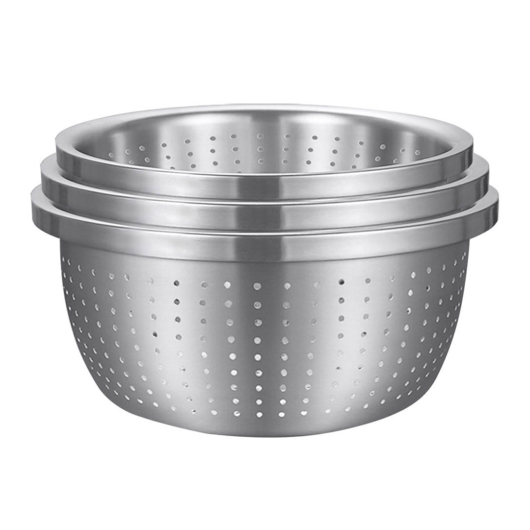 SOGA Stainless Steel Nesting Basin Colander Perforated Kitchen Sink Washing Bowl Metal Basket Strainer Set of 3 - Cafe Supply