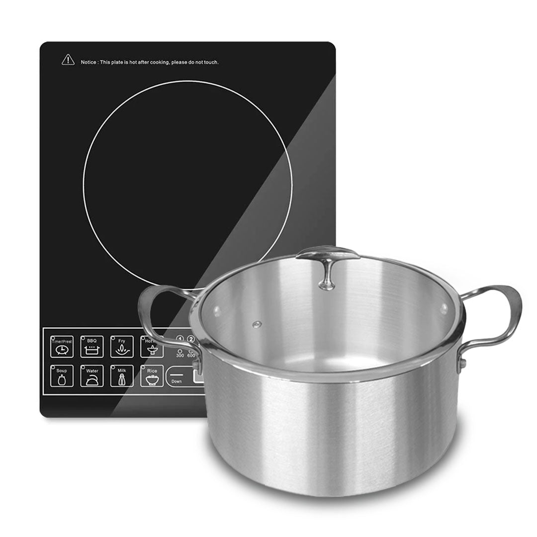 SOGA Electric Smart Induction Cooktop and 28cm Stainless Steel Induction Casserole Cookware - Cafe Supply