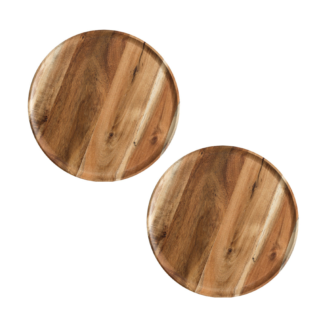 SOGA 2X 20cm Brown Round Wooden Centerpiece Serving Tray Board Home Decor - Cafe Supply