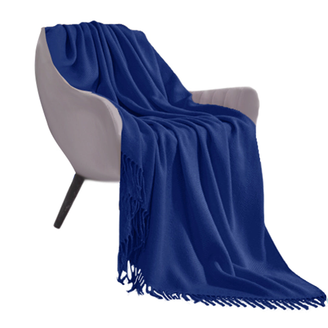 SOGA Royal Blue Acrylic Knitted Throw Blanket Solid Fringed Warm Cozy Woven Cover Couch Bed Sofa Home Decor - Cafe Supply