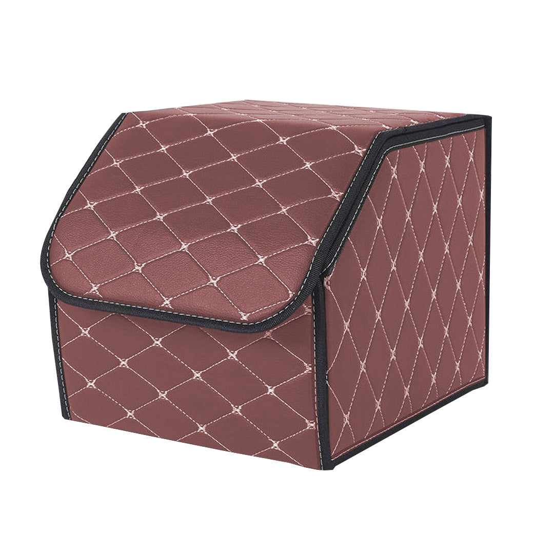 SOGA Leather Car Boot Collapsible Foldable Trunk Cargo Organizer Portable Storage Box Coffee/Gold Stitch Small - Cafe Supply