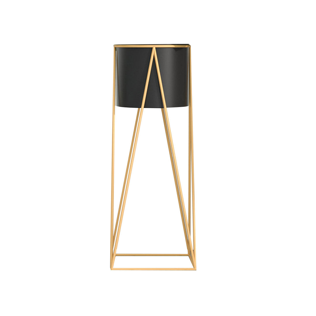 SOGA 50cm Gold Metal Plant Stand with Black Flower Pot Holder Corner Shelving Rack Indoor Display - Cafe Supply