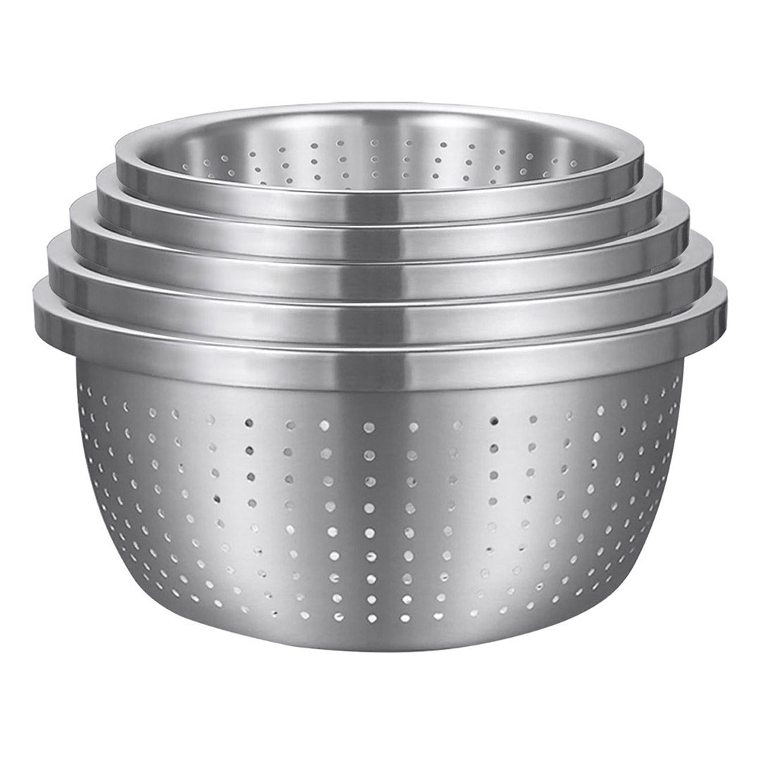SOGA Stainless Steel Nesting Basin Colander Perforated Kitchen Sink Washing Bowl Metal Basket Strainer Set of 5 - Cafe Supply