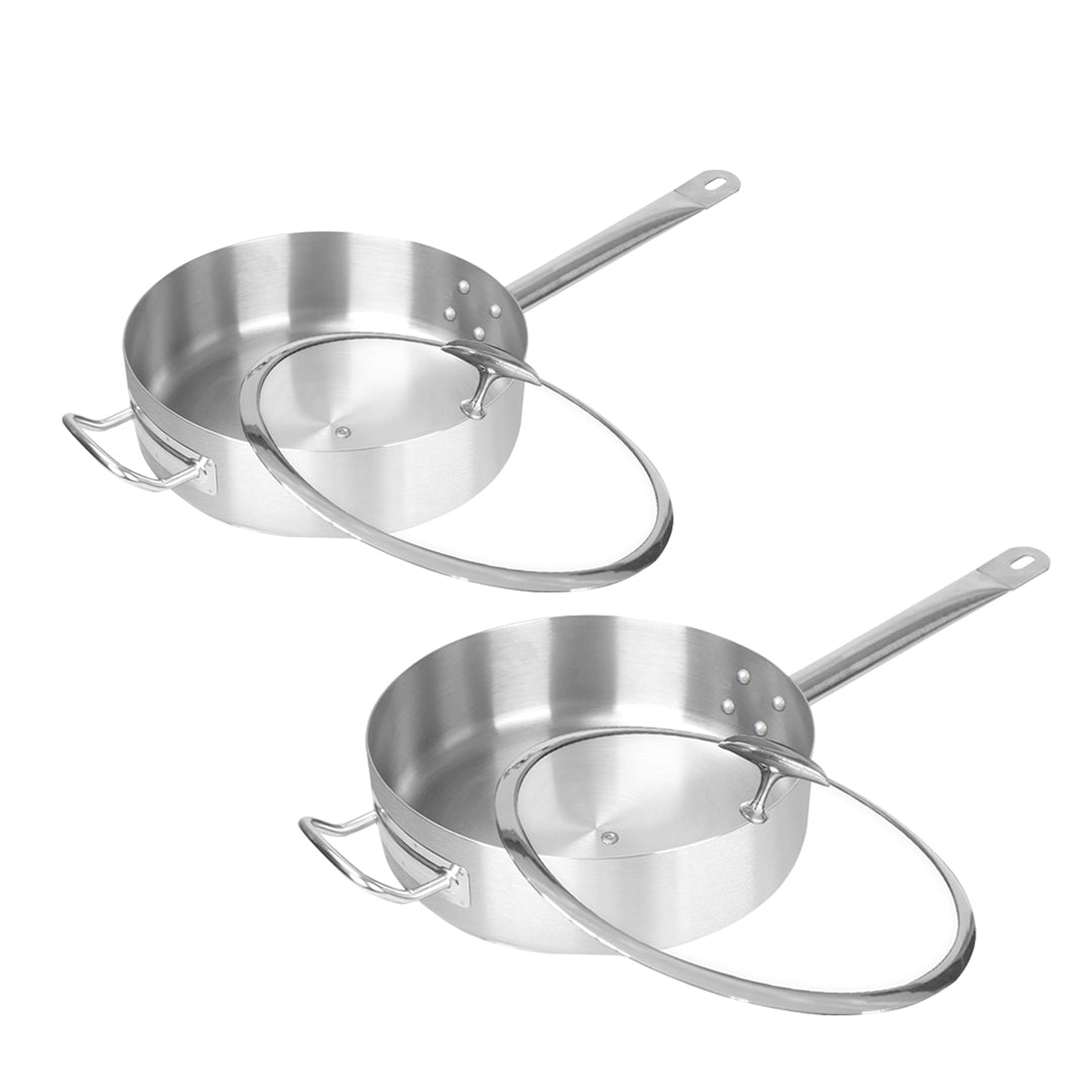 SOGA 2X 32cm Stainless Steel Saucepan Sauce pan with Glass Lid and Helper Handle Triple Ply Base Cookware - Cafe Supply