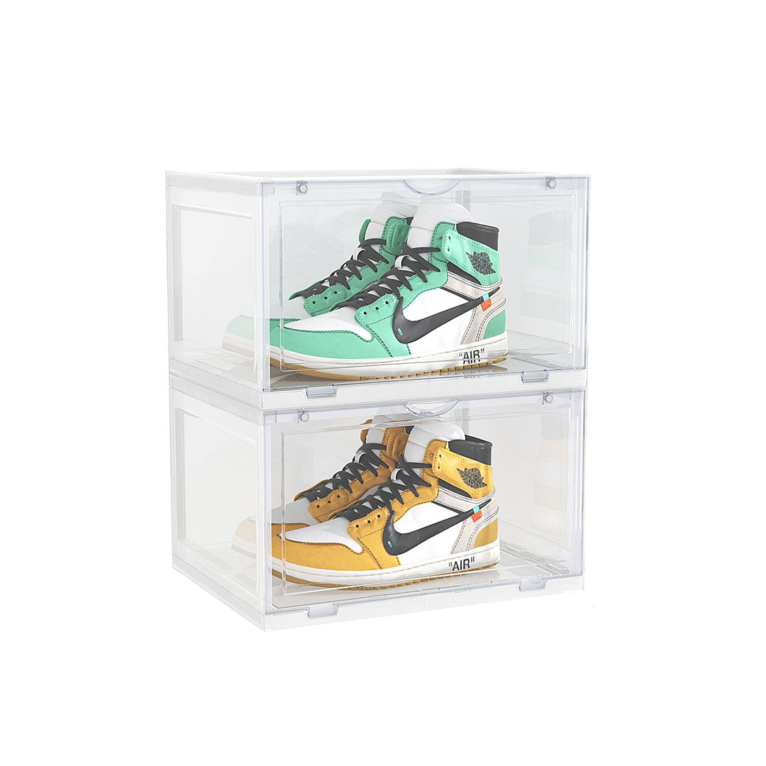 SOGA 2 Tier Transparent Portable Shoe Organiser Sneaker Footwear Folding Plastic Bin Stackable Storage Box with Magnetic Door - Cafe Supply