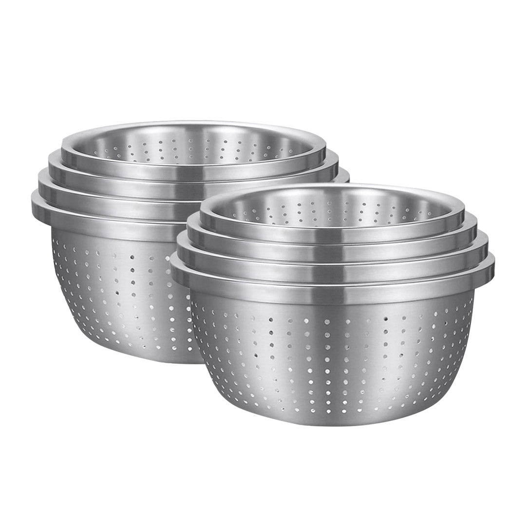 SOGA 2X Stainless Steel Nesting Basin Colander Perforated Kitchen Sink Washing Bowl Metal Basket Strainer Set of 4 - Cafe Supply