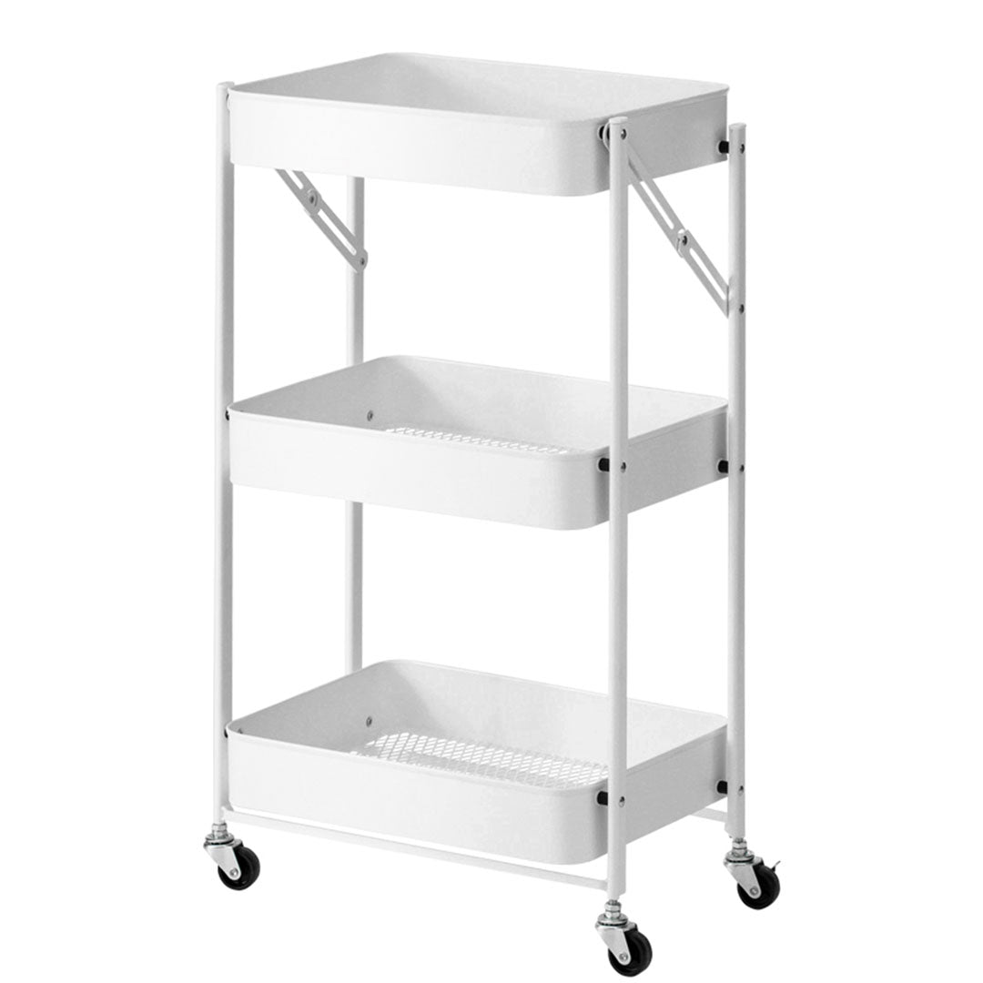 SOGA 3 Tier Steel White Foldable Kitchen Cart Multi-Functional Shelves Portable Storage Organizer with Wheels - Cafe Supply