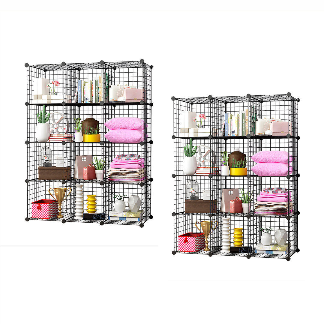 SOGA 2X Black Portable 12-Cube Storage Organiser Foldable DIY Modular Grid Space Saving Shelf - Cafe Supply