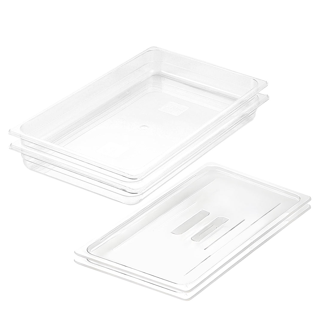 SOGA 65mm Clear Gastronorm GN Pan 1/1 Food Tray Storage Bundle of 2 with Lid - Cafe Supply