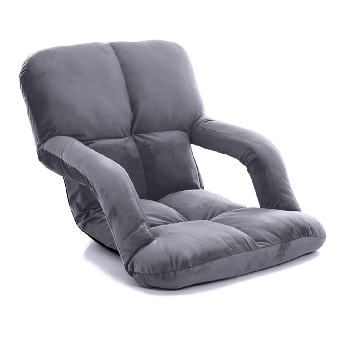 SOGA Foldable Lounge Cushion Adjustable Floor Lazy Recliner Chair with Armrest Grey - Cafe Supply