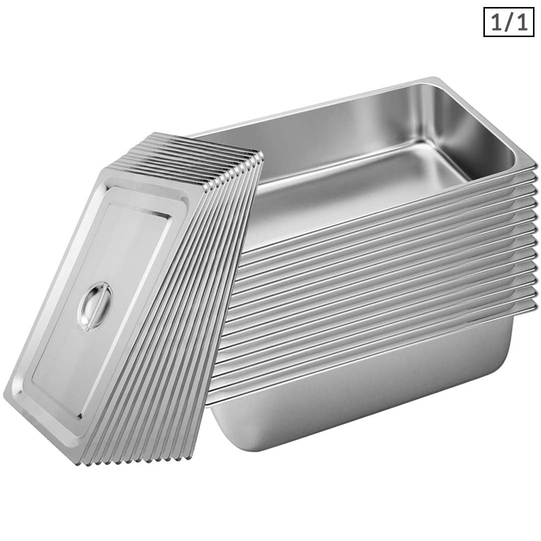 SOGA 12X Gastronorm GN Pan Full Size 1/1 GN Pan 15cm Deep Stainless Steel Tray With Lid - Cafe Supply