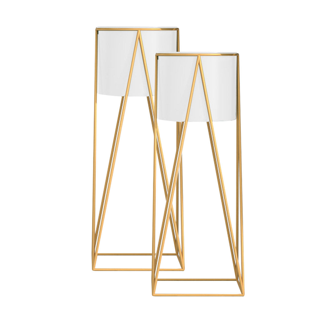 SOGA 2X 50cm Gold Metal Plant Stand with White Flower Pot Holder Corner Shelving Rack Indoor Display - Cafe Supply