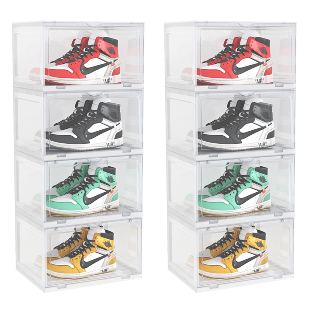 SOGA 2X 4 Tier Transparent Portable Shoe Organiser Sneaker Footwear Folding Plastic Bin Stackable Storage Box with Magnetic Door - Cafe Supply