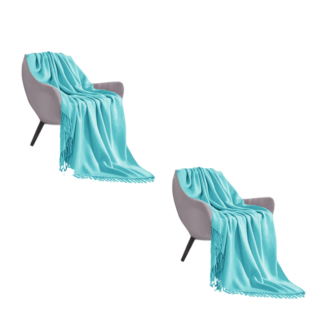 SOGA 2X Teal Acrylic Knitted Throw Blanket Solid Fringed Warm Cozy Woven Cover Couch Bed Sofa Home Decor - Cafe Supply