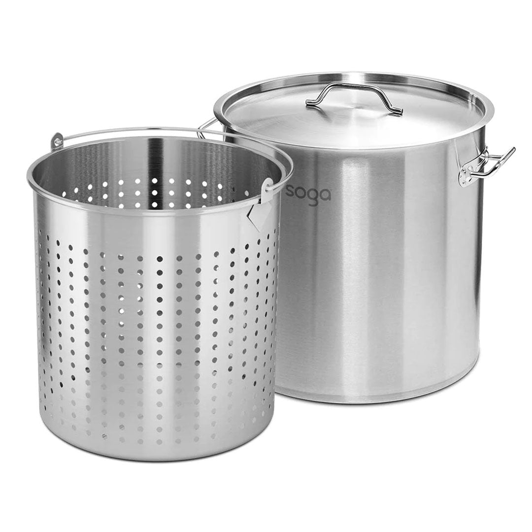 SOGA 21L 18/10 Stainless Steel Stockpot with Perforated Stock Pot Basket Pasta Strainer - Cafe Supply
