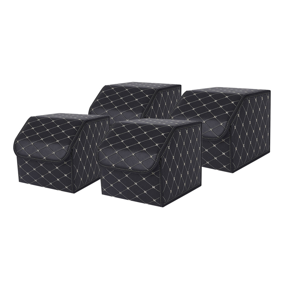 SOGA 4X Leather Car Boot Collapsible Foldable Trunk Cargo Organizer Portable Storage Box Black/Gold Stitch Small - Cafe Supply