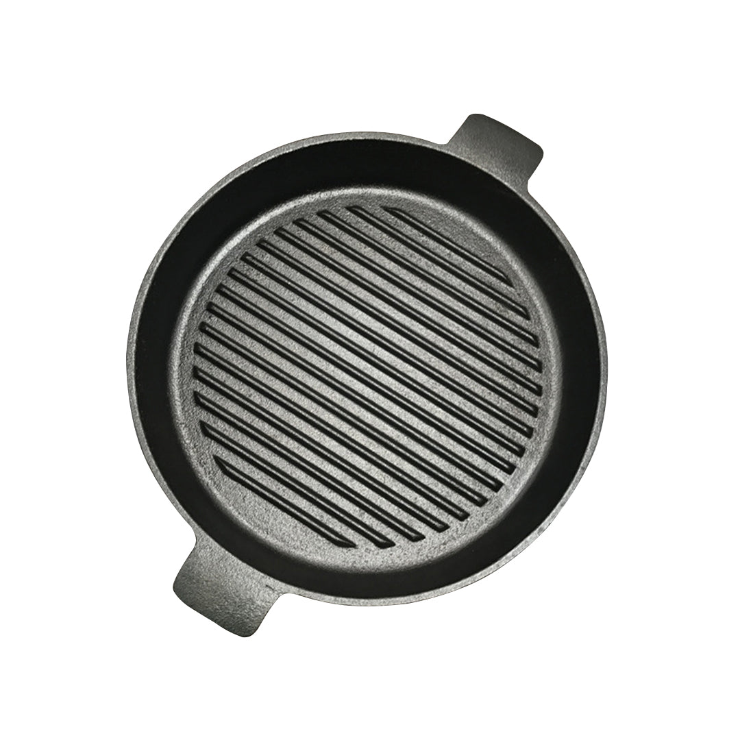 SOGA 25cm Round Ribbed Cast Iron Frying Pan Skillet Steak Sizzle Platter with Handle - Cafe Supply