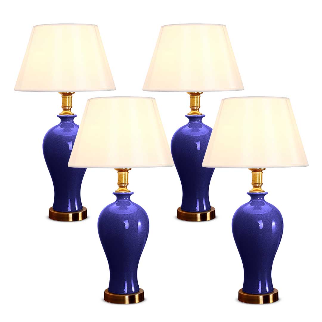 SOGA 4X Blue Ceramic Oval Table Lamp with Gold Metal Base - Cafe Supply