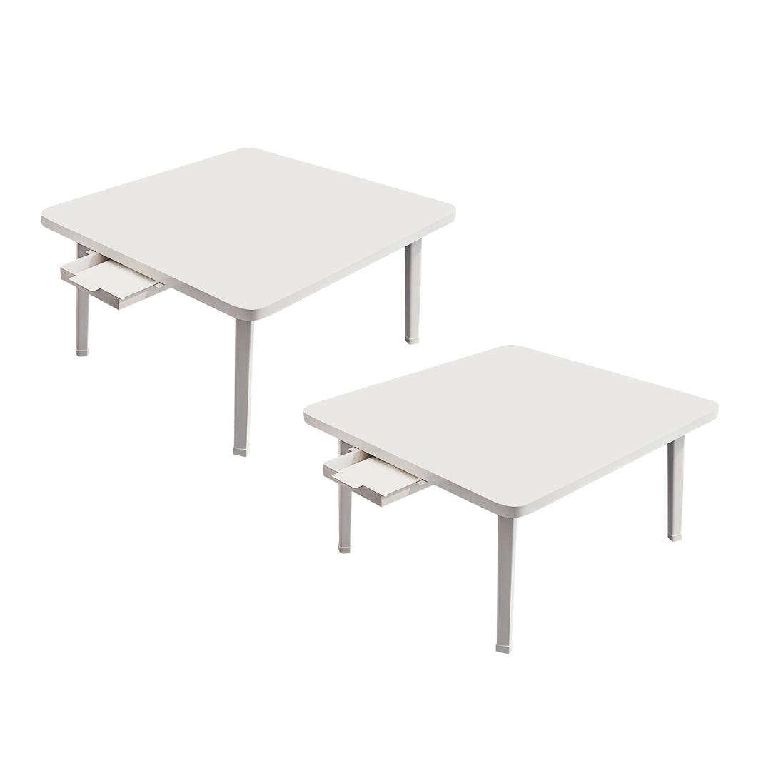 SOGA 2X White Portable Floor Table Small Square Space-Saving Mini Desk Home Decor - Cafe Supply