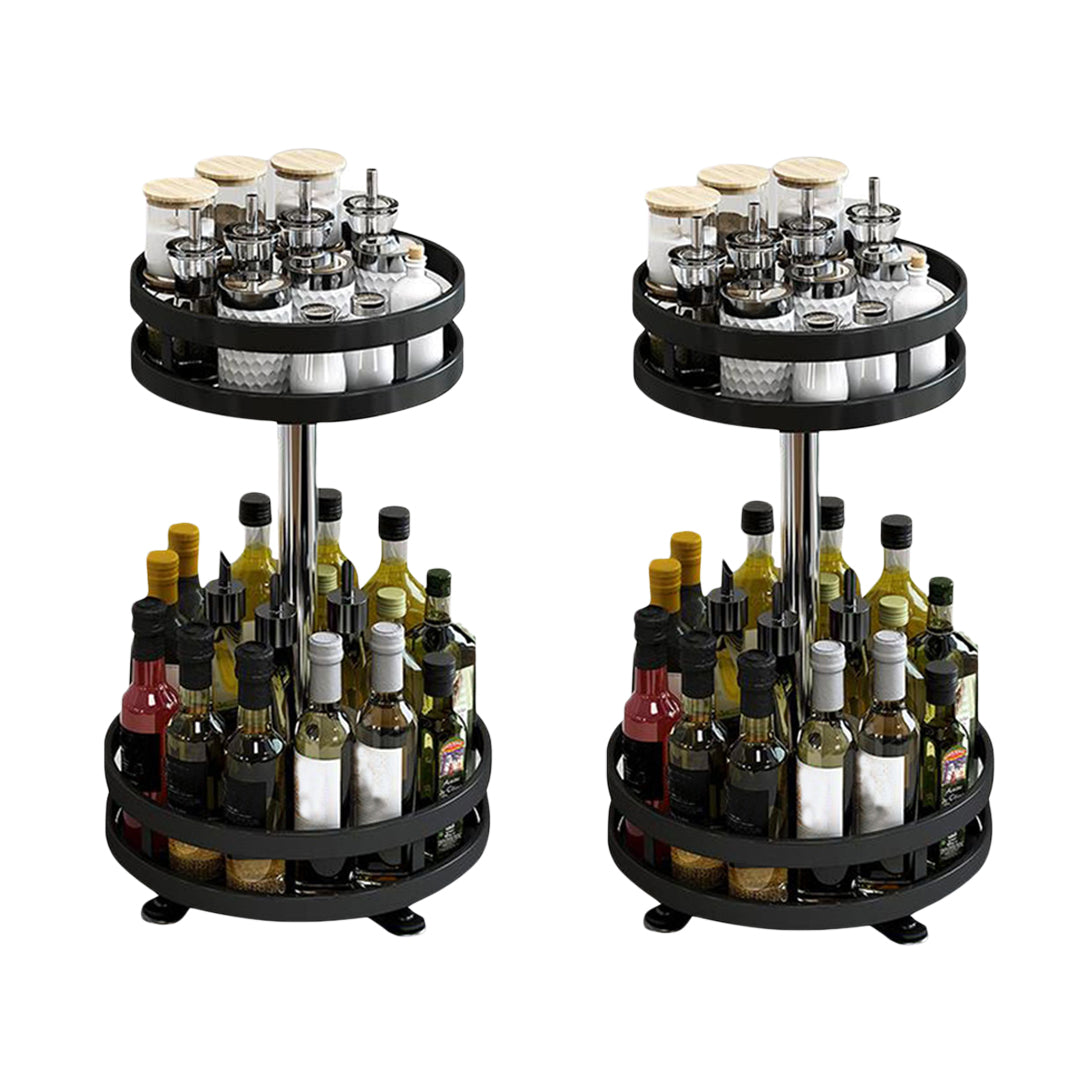 SOGA 2X 2 Tier Steel Black Round Rotating Multi-Function Kitchen Portable Storage Spice Seasoning Kitchen Countertop Organiser Shelf - Cafe Supply