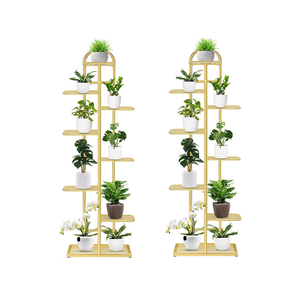 SOGA 2X 8 Tier 9 Pots Gold Metal Plant Stand Flowerpot Display Shelf Rack Indoor Home Office Decor - Cafe Supply
