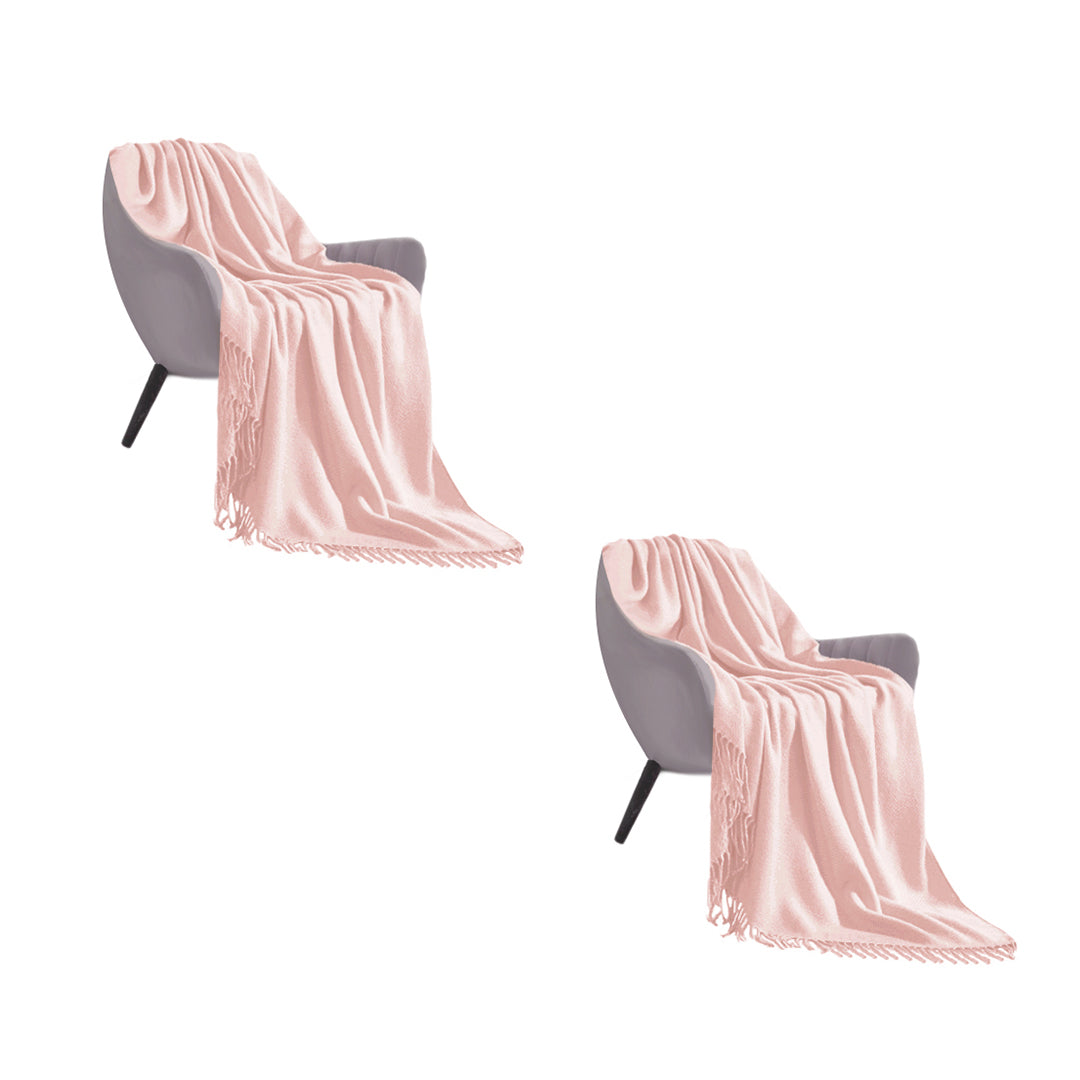 SOGA 2X Pink Acrylic Knitted Throw Blanket Solid Fringed Warm Cozy Woven Cover Couch Bed Sofa Home Decor - Cafe Supply