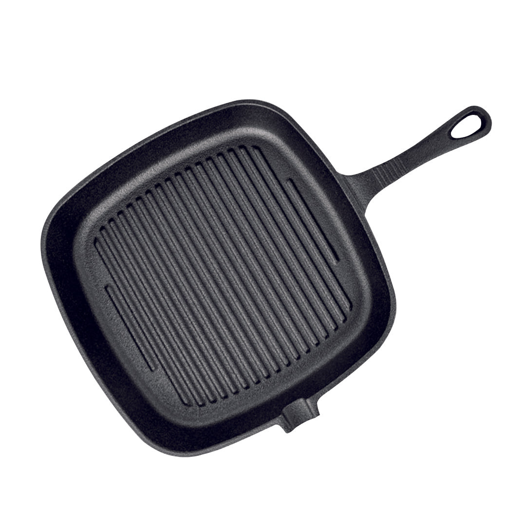 SOGA 23.5cm Square Ribbed Cast Iron Frying Pan Skillet Steak Sizzle Platter with Handle - Cafe Supply