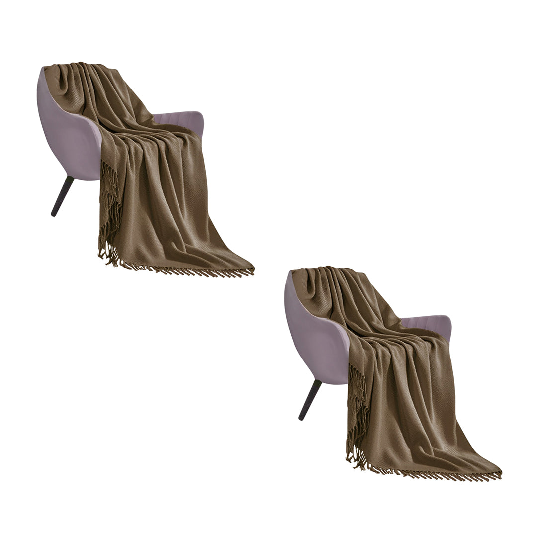 SOGA 2X Coffee Acrylic Knitted Throw Blanket Solid Fringed Warm Cozy Woven Cover Couch Bed Sofa Home Decor - Cafe Supply