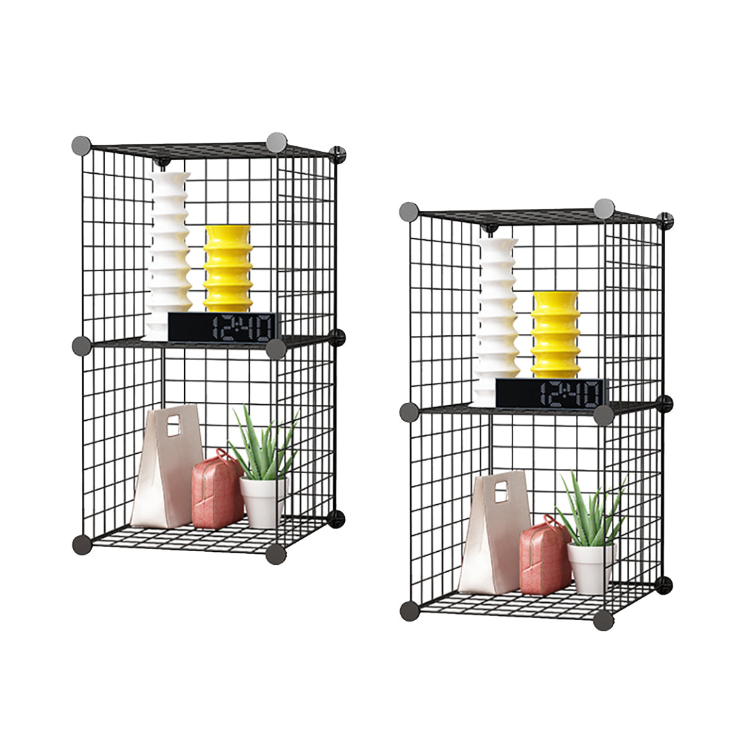 SOGA 2X Black Portable 2 Tier Cube Storage Organiser Foldable DIY Modular Grid Space Saving Shelf - Cafe Supply