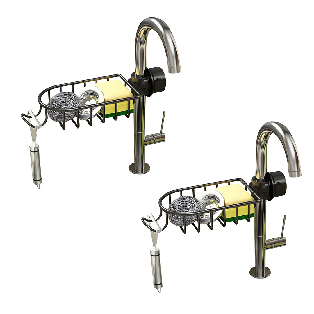 SOGA 2X Black Single Kitchen Sink Organiser Faucet Soap Sponge Caddy Rack Storage Drainer - Cafe Supply