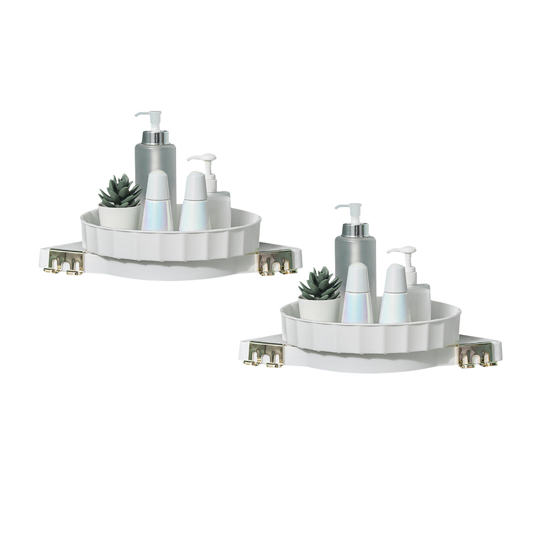 SOGA 2X White 360 Degree Wall-Mounted Rotating Bathroom Organiser Corner Vanity Rack Toilet Adhesive Storage Shelf - Cafe Supply