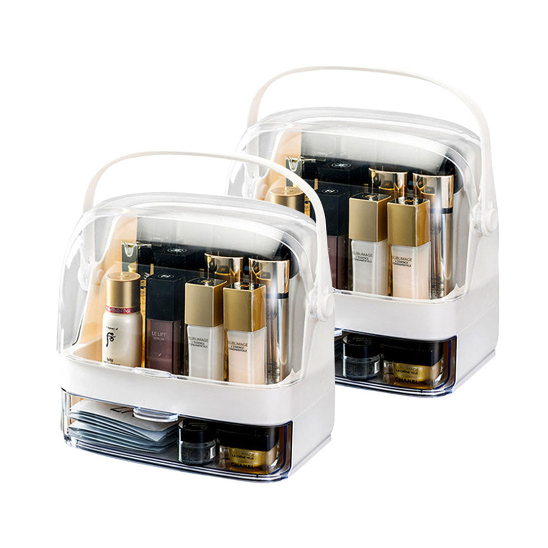 SOGA 2X 2 Tier White Countertop Makeup Cosmetic Storage Organiser Skincare Holder Jewelry Storage Box with Handle - Cafe Supply