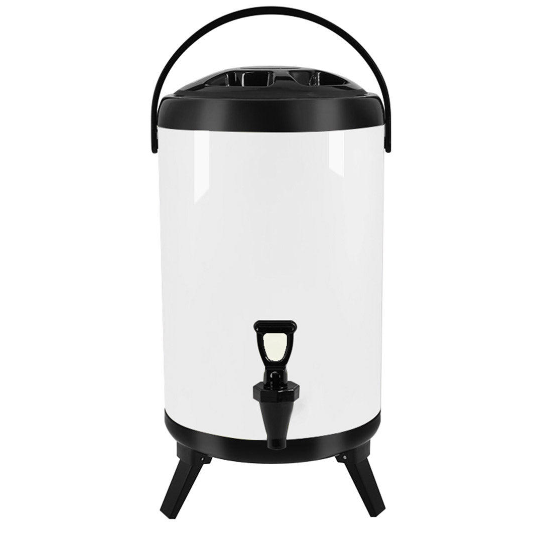 SOGA 14L Stainless Steel Insulated Milk Tea Barrel Hot and Cold Beverage Dispenser Container with Faucet White - Cafe Supply