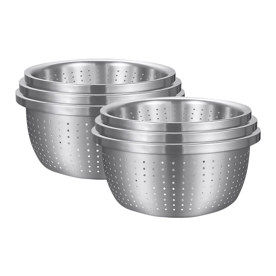 SOGA 2X Stainless Steel Nesting Basin Colander Perforated Kitchen Sink Washing Bowl Metal Basket Strainer Set of 3 - Cafe Supply