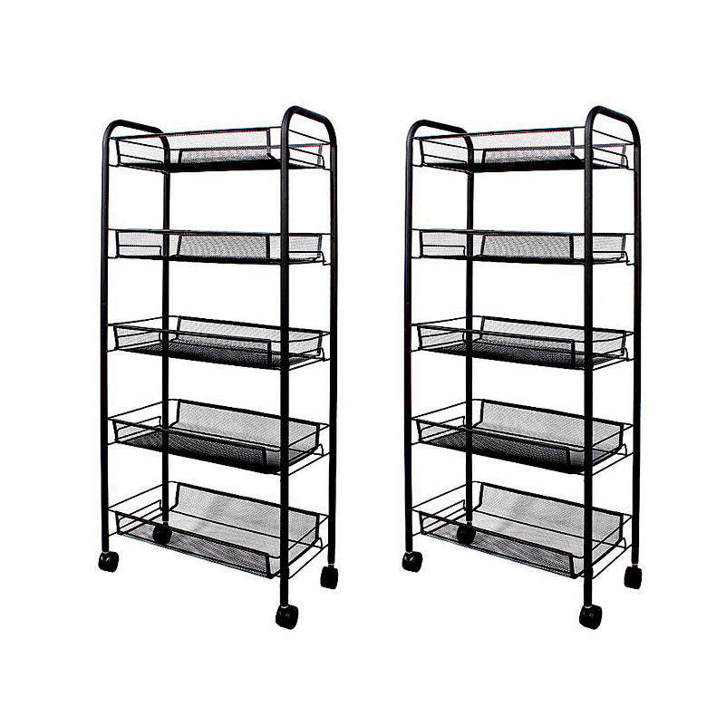 SOGA 2X 5 Tier Steel Black Bee Mesh Kitchen Cart Multi-Functional Shelves Portable Storage Organizer with Wheels - Cafe Supply