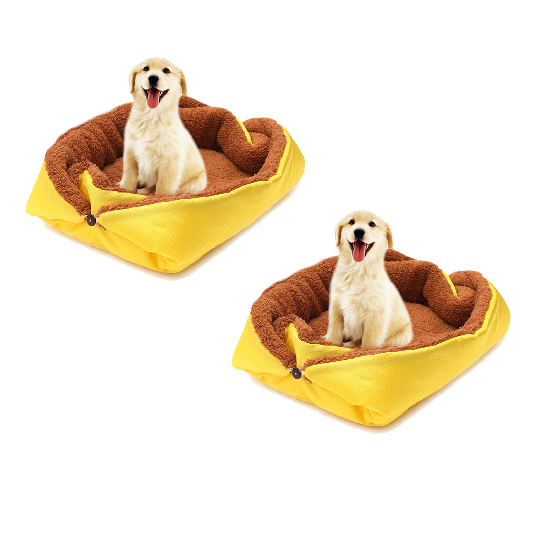 SOGA 2X Yellow Dual-purpose Cushion Nest Cat Dog Bed Warm Plush Kennel Mat Pet Home Travel Essentials - Cafe Supply