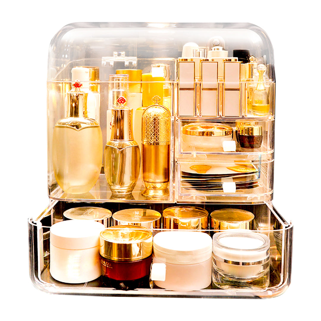 SOGA Transparent Cosmetic Storage Box Clear Makeup Skincare Holder with Lid Drawers Waterproof Dustproof Organiser - Cafe Supply