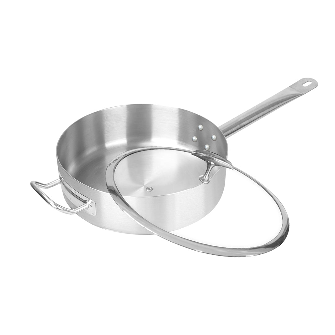 SOGA 30cm Stainless Steel Saucepan Sauce pan with Glass Lid and Helper Handle Triple Ply Base Cookware - Cafe Supply